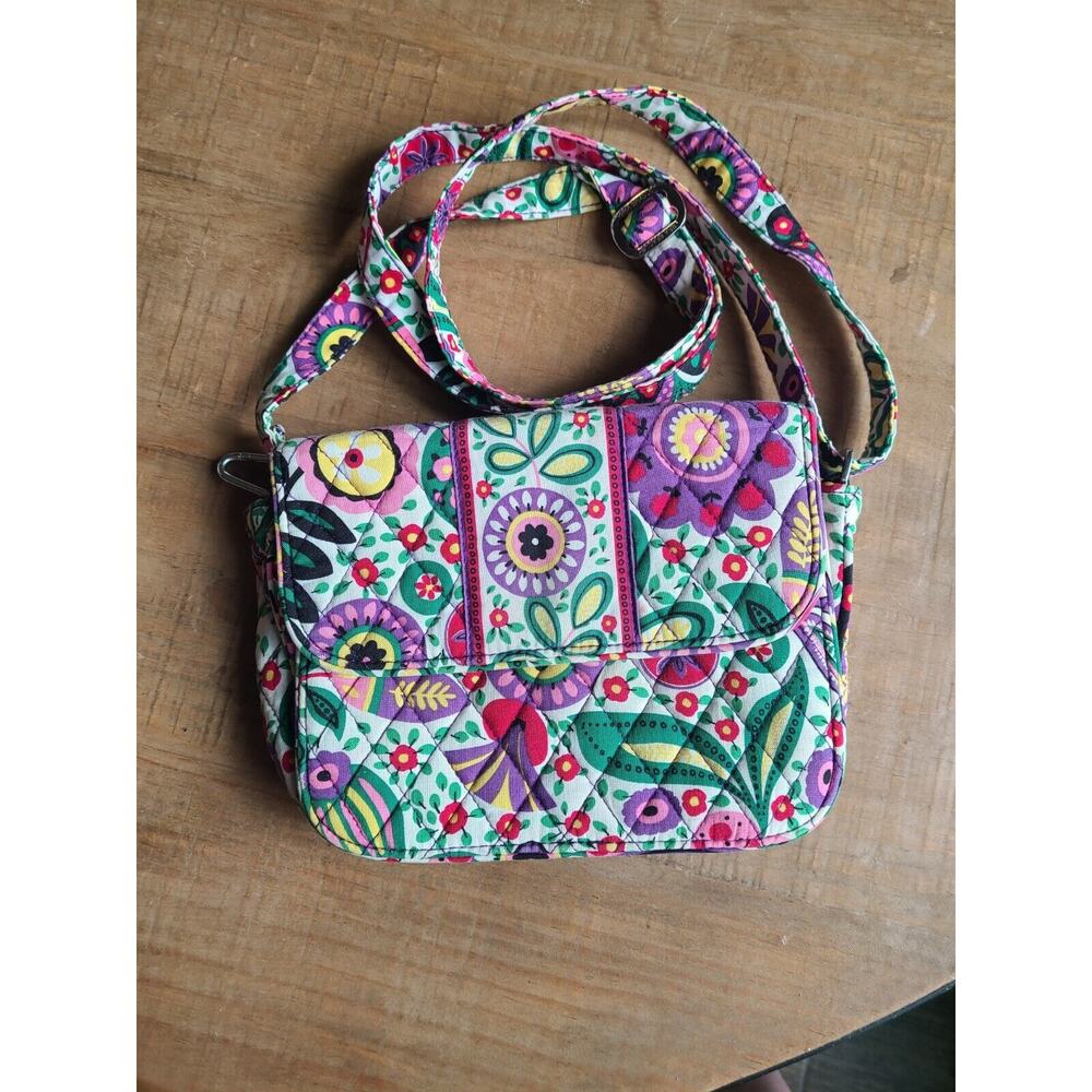 Vera Bradley Crossbody Bag Womens White Purple Viva La Vera Rachel Quilted Purse